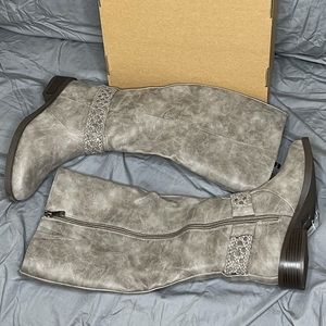 Gray knee high boots